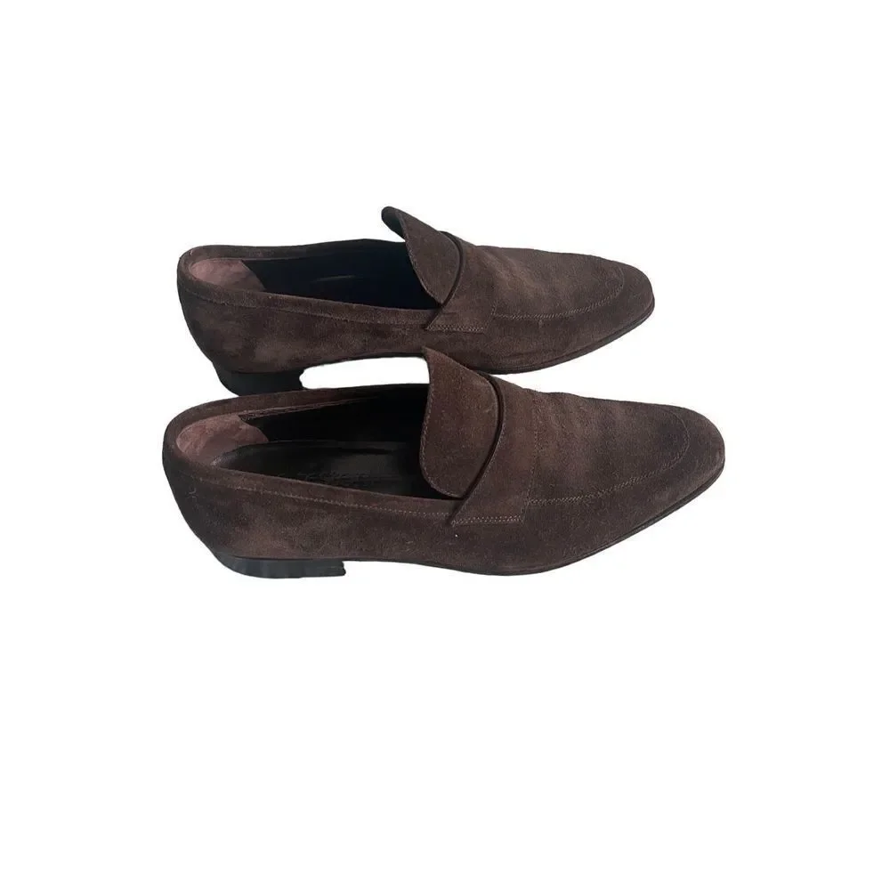 A.Testoni Mens Dark Brown Suede Leather Slip-On Casual Loafer Shoes Size 8.5M